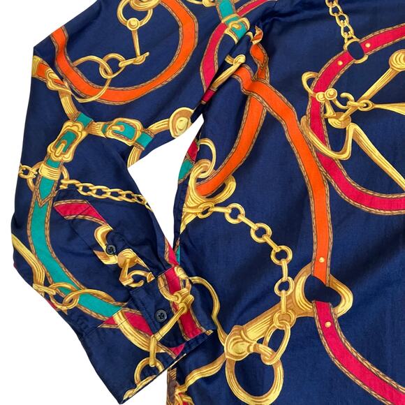 L-Ralph Lauren Sz L Signature Equestrian Print Long Sleeve Button Down Shirt - Picture 11 of 16